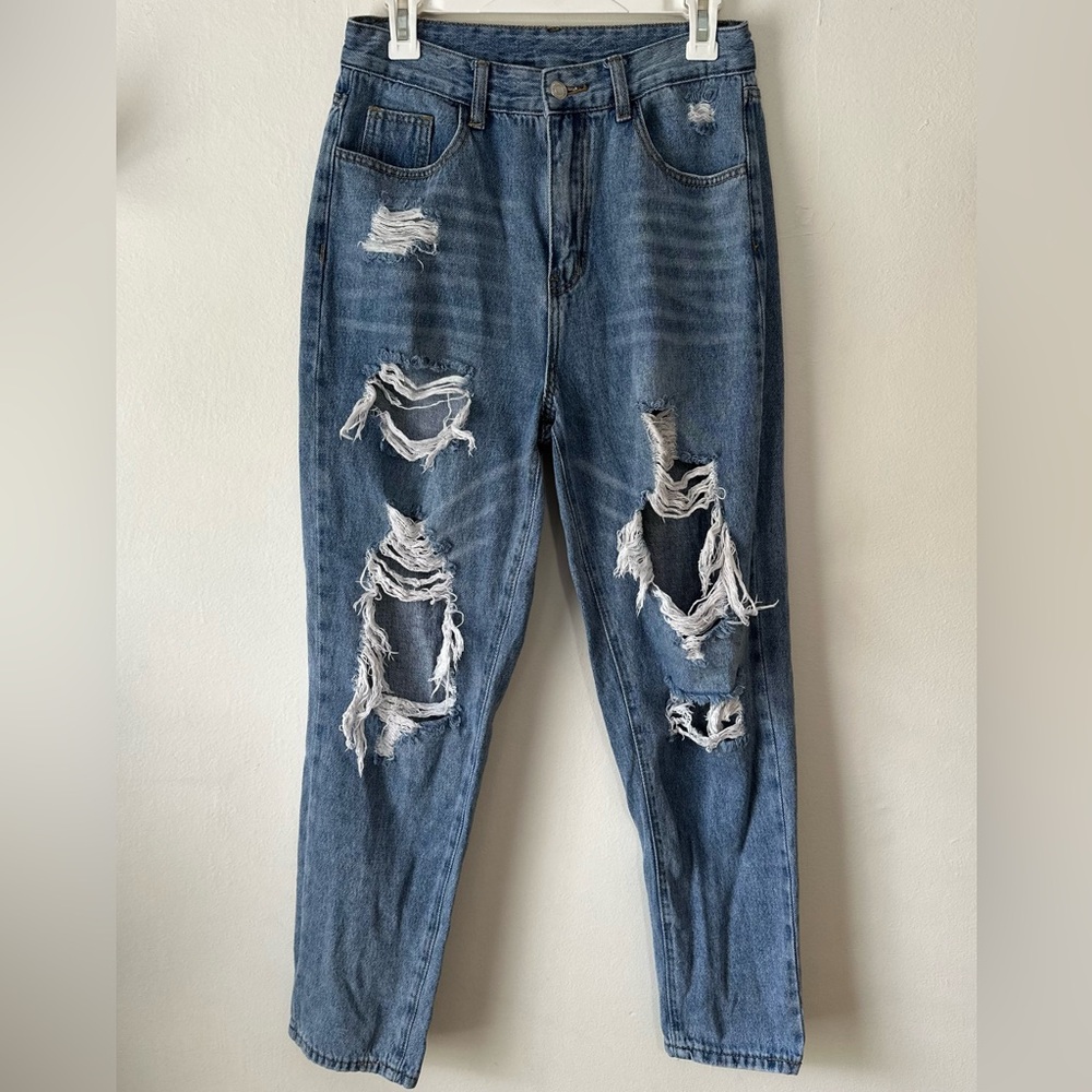SHEIN 100% Cotton Ripped Boyfriend Jeans Medium